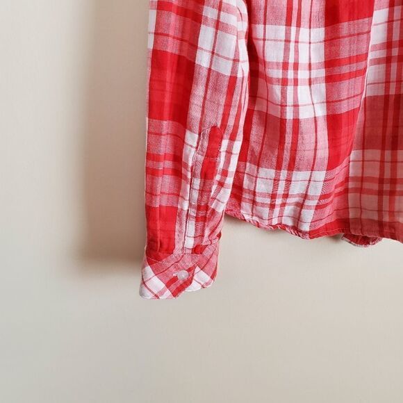 Sanctuary Red Pop of Love Plaid Hayley Tie Front Shirt - Picture 7 of 9